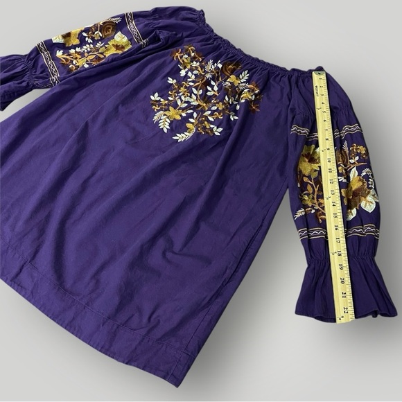 FREE PEOPLE FLEUR DU JOUR OFF-THE-SHOULDER EMBROIDERY DRESS PURPLE Sz L - Picture 8 of 13
